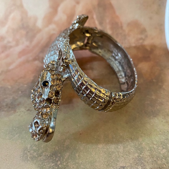 Silver Tone Alligator with Yellow Stones Bangle - Picture 2 of 4